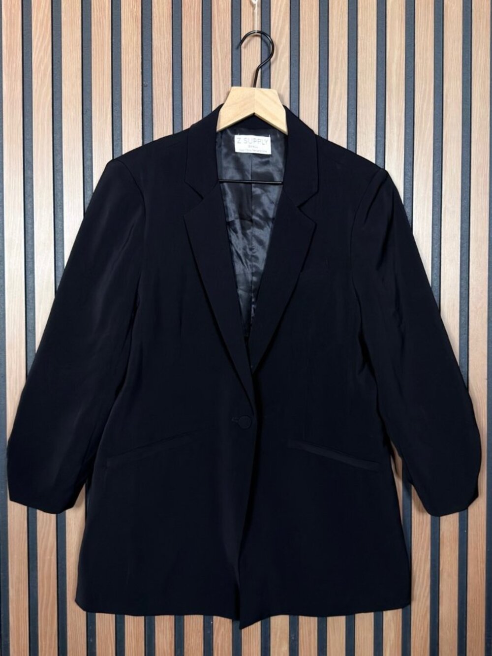Z Supply Jacket Small Womens Black Satin Lining Blazer Suit Top